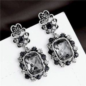 Dark Gray Vintage Crystal Dangle Earrings Posts